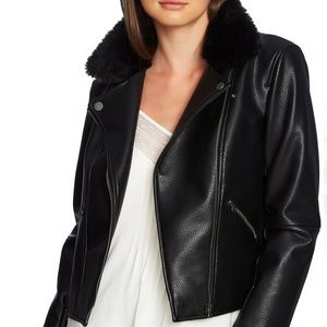 1.State Faux Fur Collar Moto Jacket